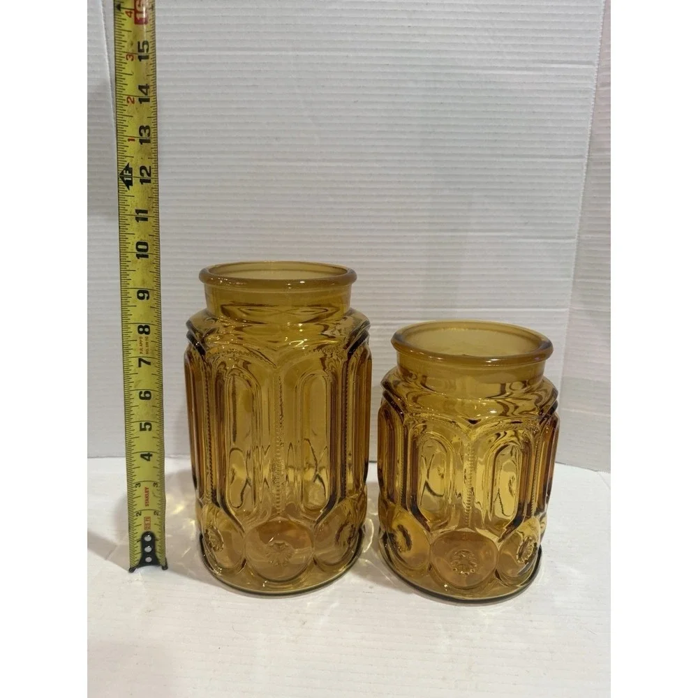 Vintage Amber Moon & Stars Glass Canisters (Set of 2) – No Lids